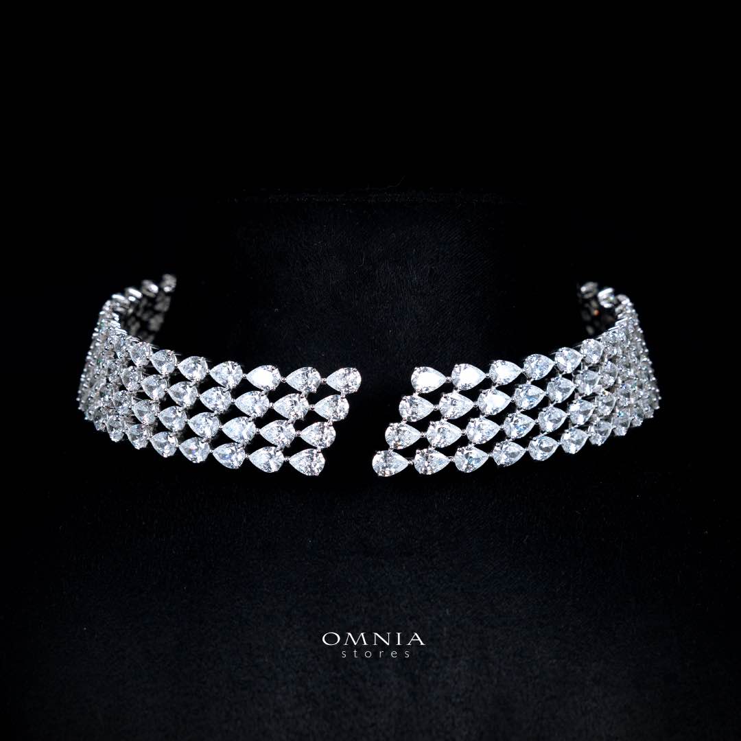 Omnia Tania White Choker Necklace With High Quality Simulated Diamonds In 925 Silver
