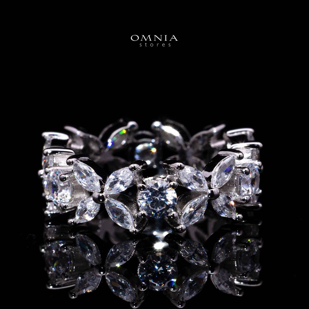 Omnia Lamara Floral-Inspired Ring in 92.5 Silver with High Quality Iced Cut Stones