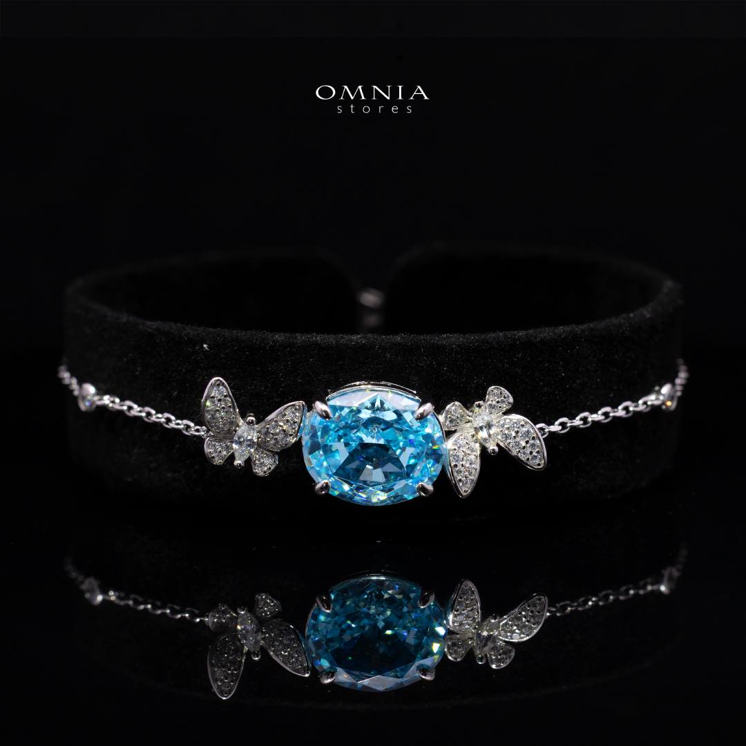 Omnia Maysun Baby Blue Bracelet in 92.5 Silver with High Quality Simulated Diamonds