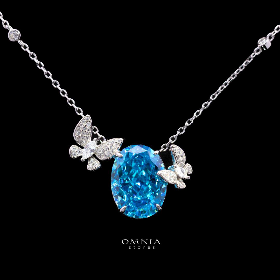 Omnia Maysun Baby Blue Necklace in 92.5 Silver with High Quality Simulated Diamonds