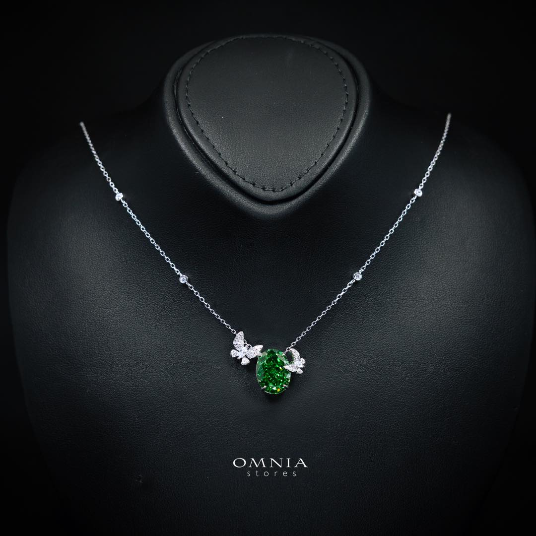 Omnia Maysun Necklace In 925 Silver High Quality Green Simulated Diamonds