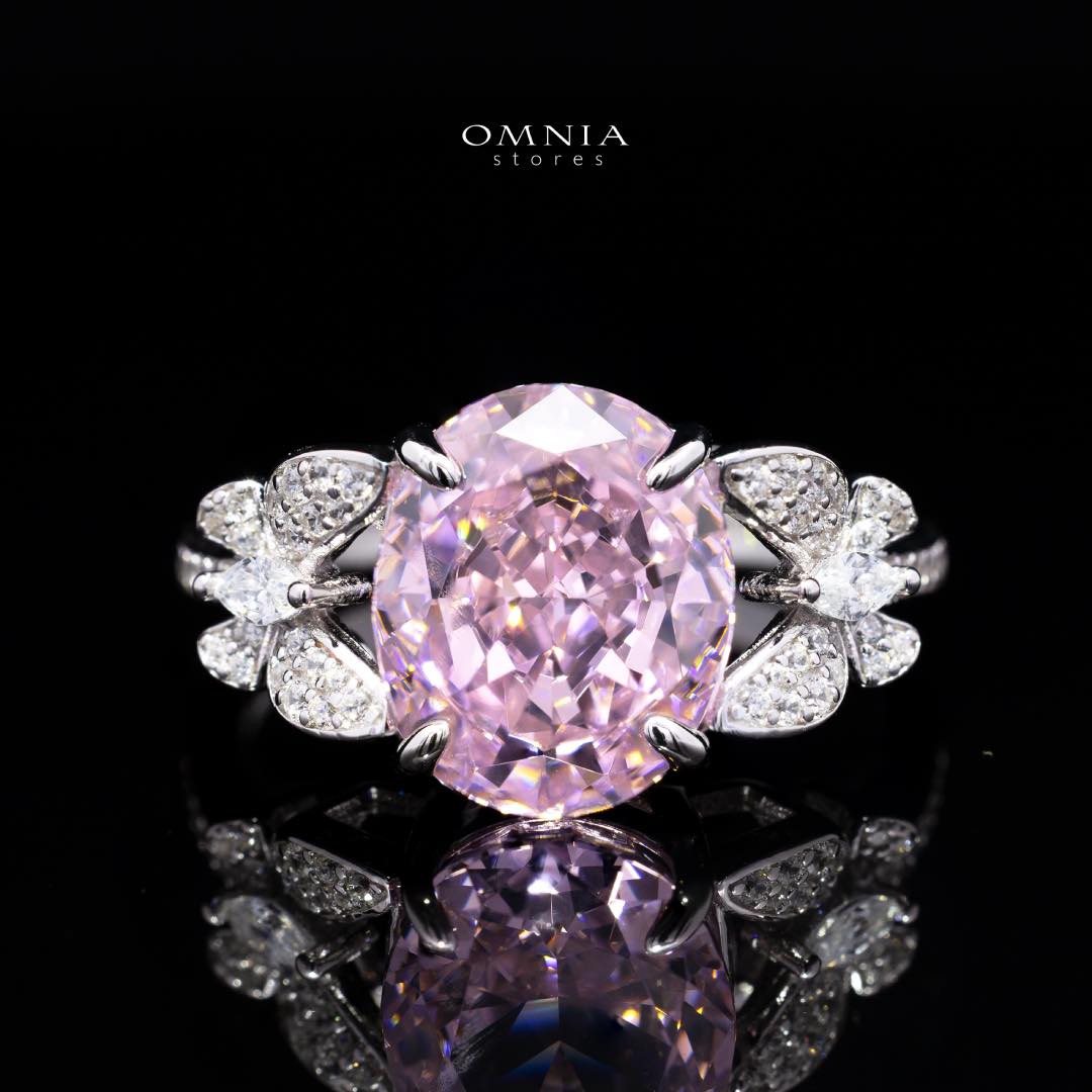 Omnia Maysun Pink Oval Ring in 92.5 Silver with High Quality Simulated Diamonds