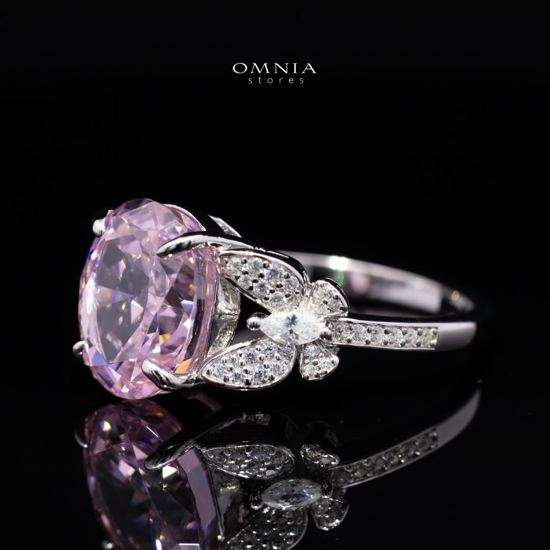 Omnia Maysun Pink Oval Ring in 92.5 Silver with High Quality Simulated Diamonds