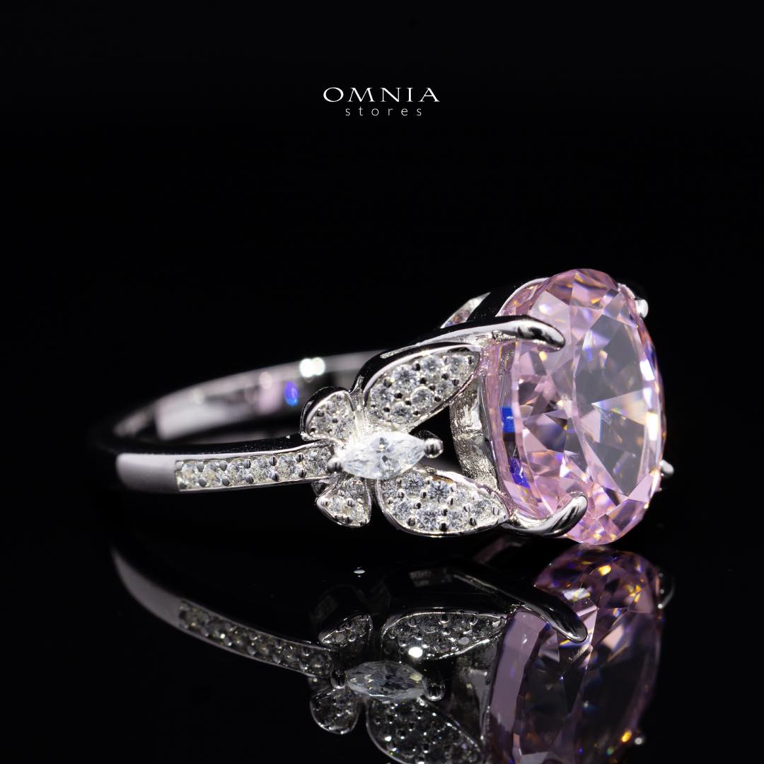 Omnia Maysun Pink Oval Ring in 92.5 Silver with High Quality Simulated Diamonds