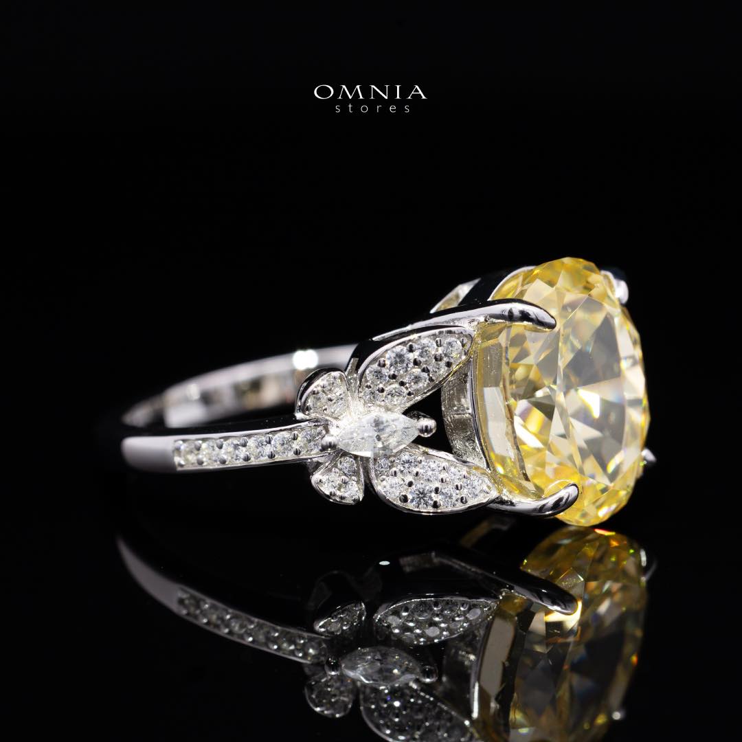 Omnia Maysun Yellow Ring In 92.5 Silver High Quality Simulated Diamonds