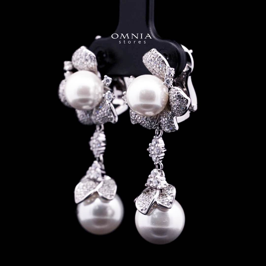Ziyu Pearl Clip-On Earrings in 925 Sterling Silver with Premium Simulated Diamonds