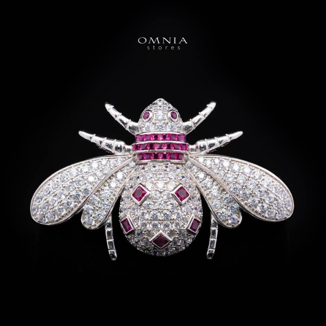 Sabrine Queen Bee Brooch – Premium Ruby Red & White Simulated Diamonds in 925 Sterling Silver
