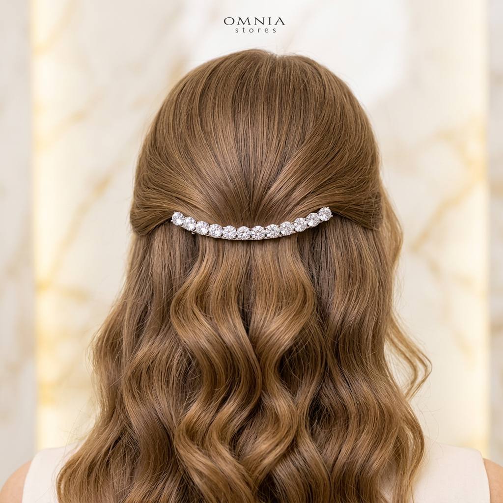 Omnia Saja White Hair Clip In 925 Silver High Quality Lab Crafted Stones