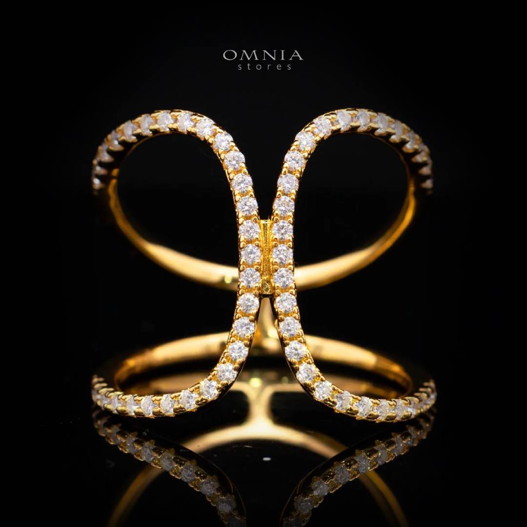 Sariba White Moissanite Open Crossover Pavé Ring – Gold-Plated 925 Sterling Silver