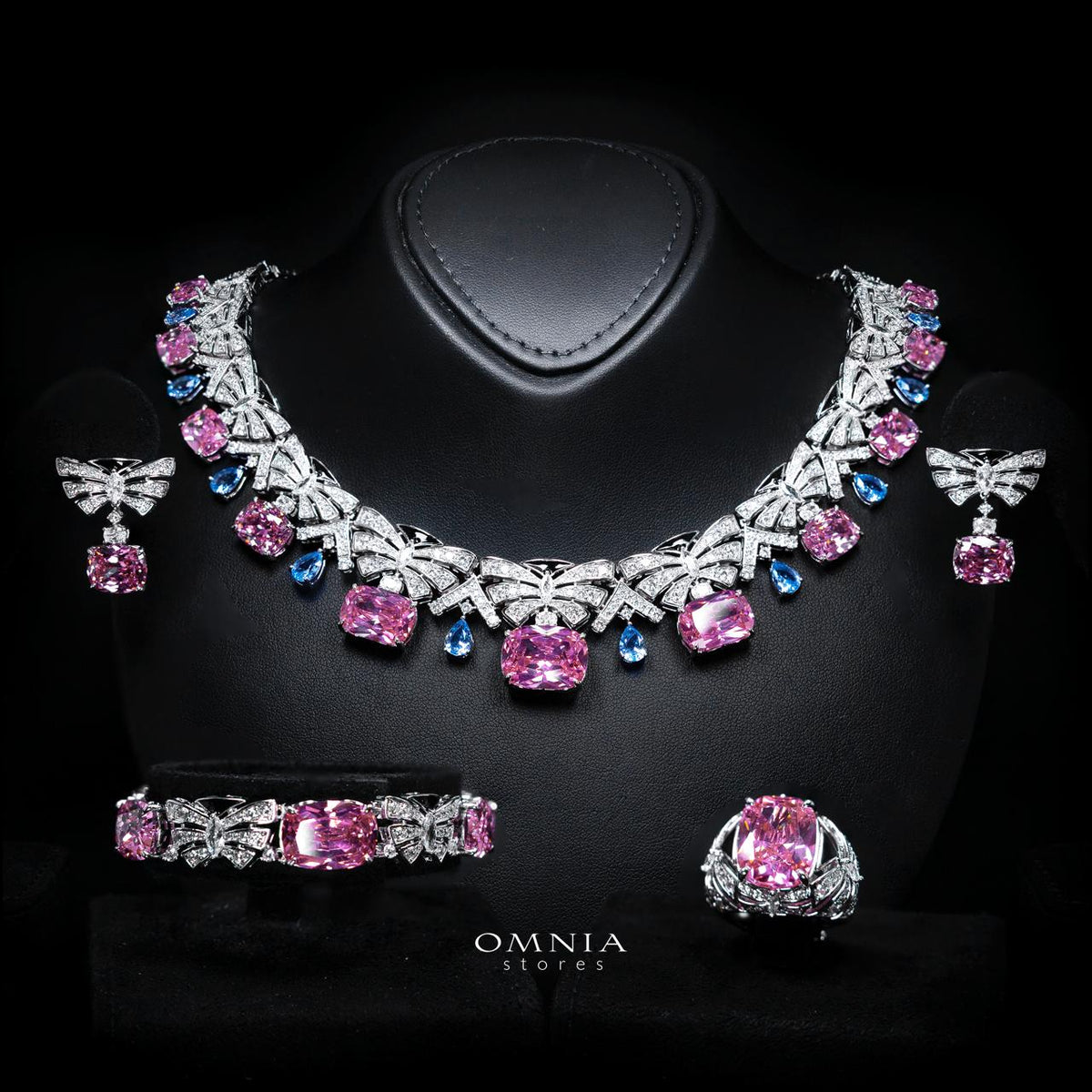 Kenzy Multicolor Luxury Bridal Full Set with High-Quality Simulated Diamonds – Rhodium Plated