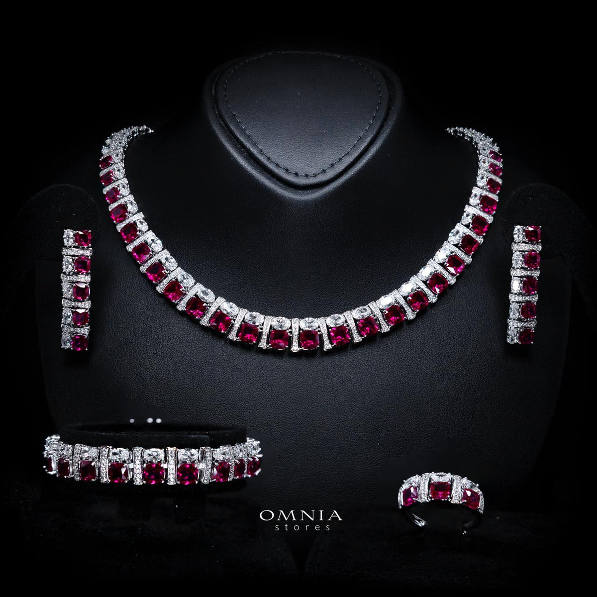 Marley Red Bridal Full Set with High-Quality Simulated Diamonds – Rhodium Plated