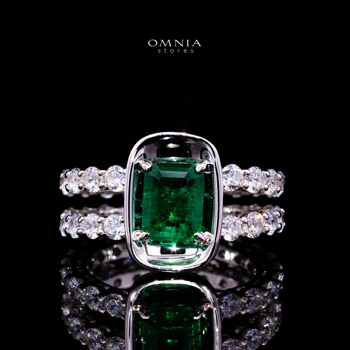 Kamili Green Ring with Certified High-Quality Premium Simulated Diamonds in 925 Sterling Silver