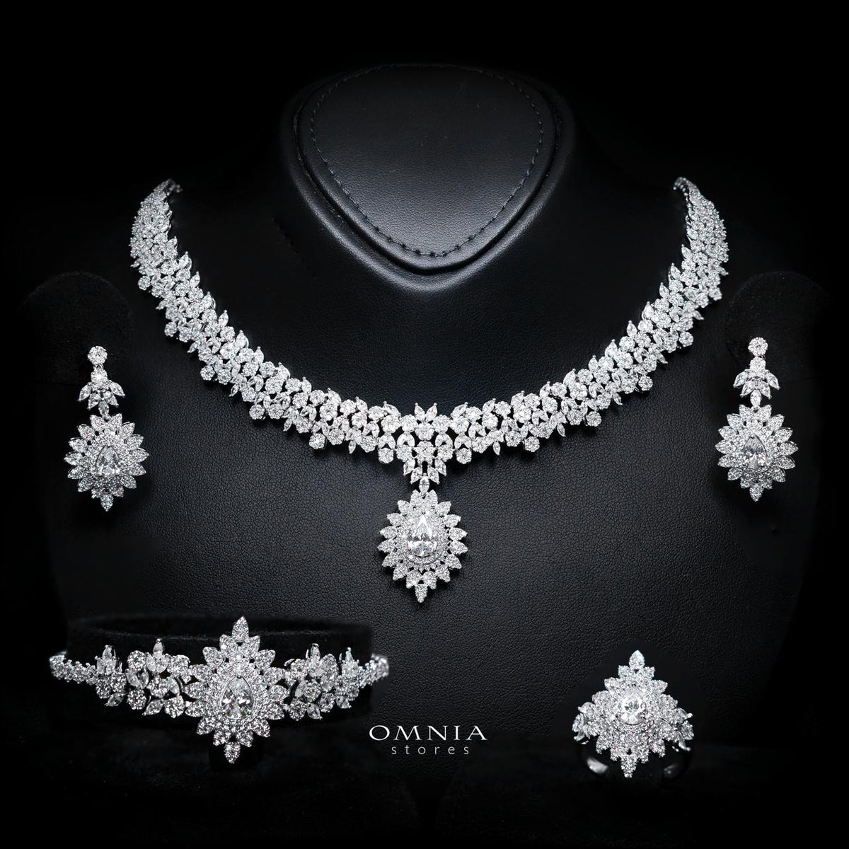 Ayrine White Luxury Bridal Full Set with High-Quality Simulated Diamonds – Rhodium Plated