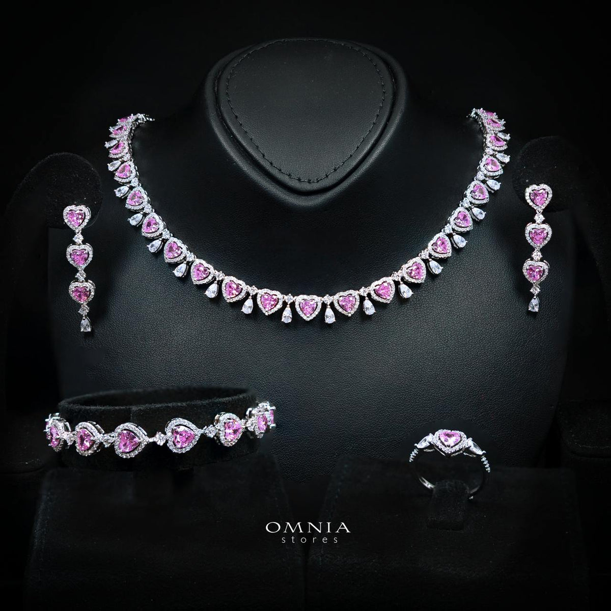 Talina Pink Luxury Bridal Full Jewelry Set with High-Quality Premium Simulated Diamonds-Rhodium-Plated
