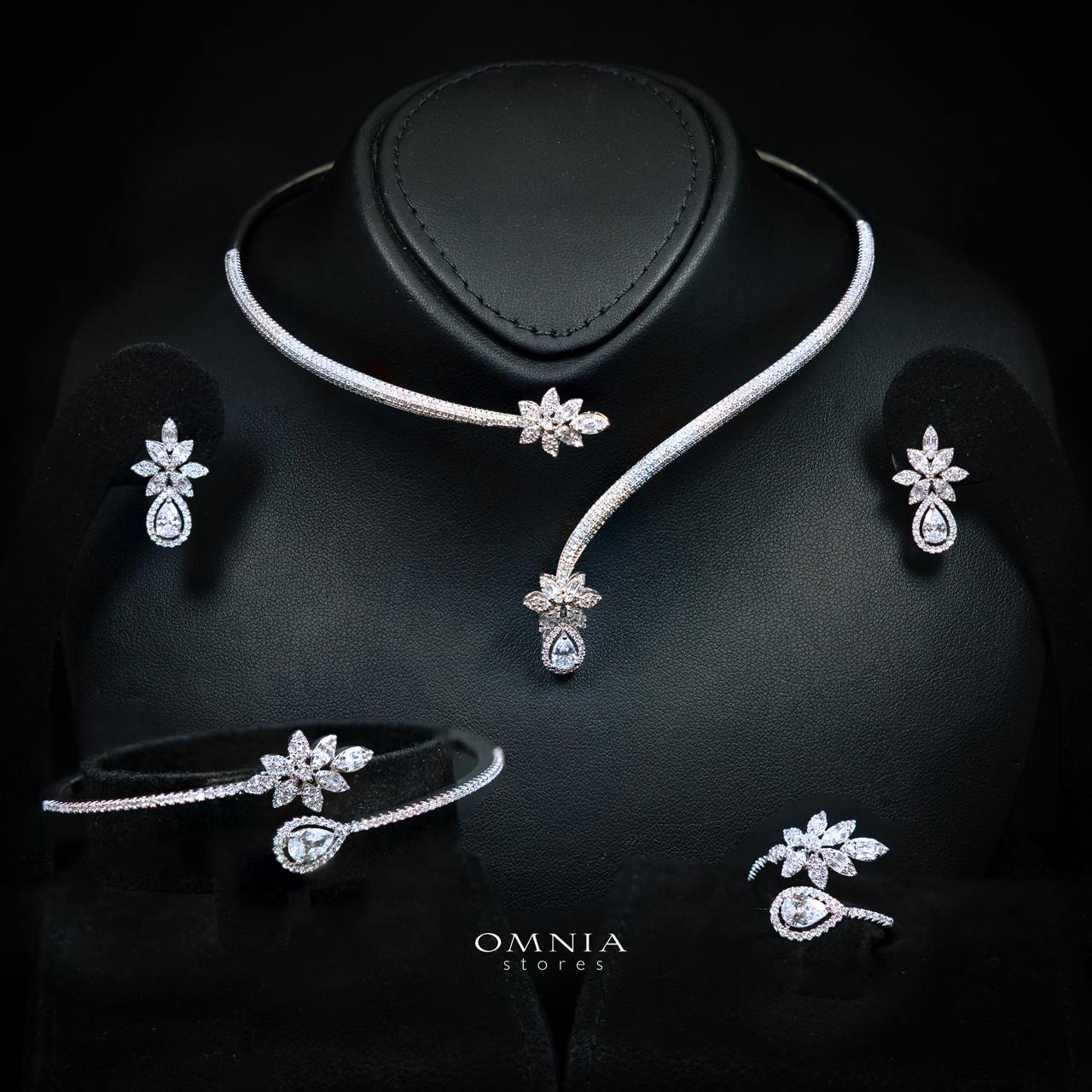 Annalise White Bridal Full Set with High-Quality Premium Simulated Diamonds – Rhodium-Plated