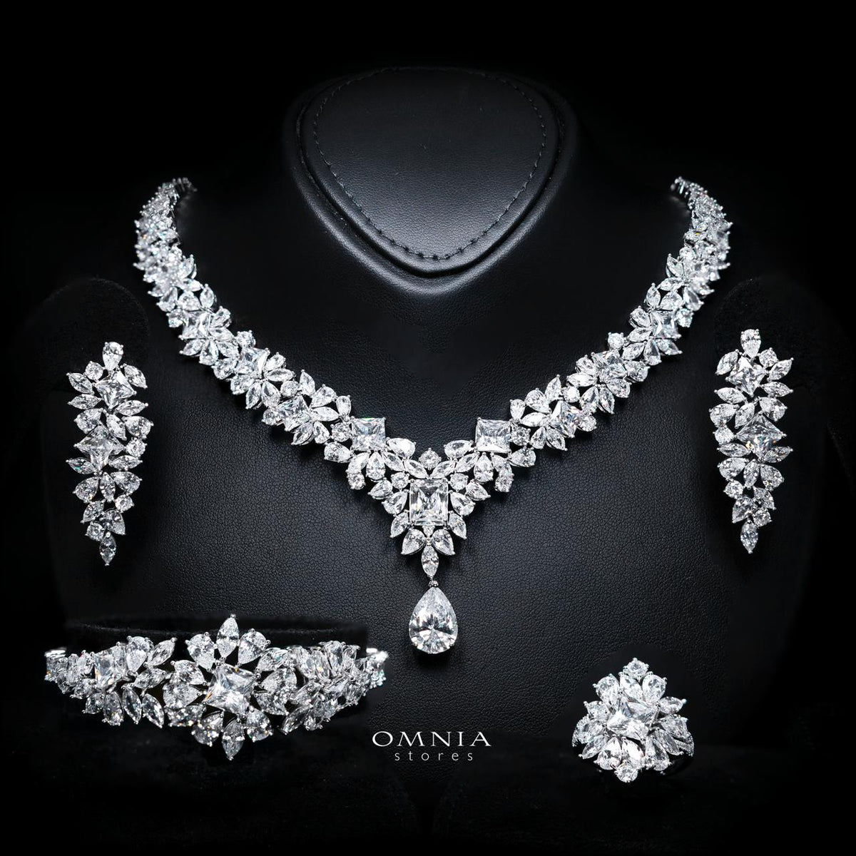 Christine White Luxury Bridal Full Set with High-Quality Simulated Diamonds – Rhodium Plated
