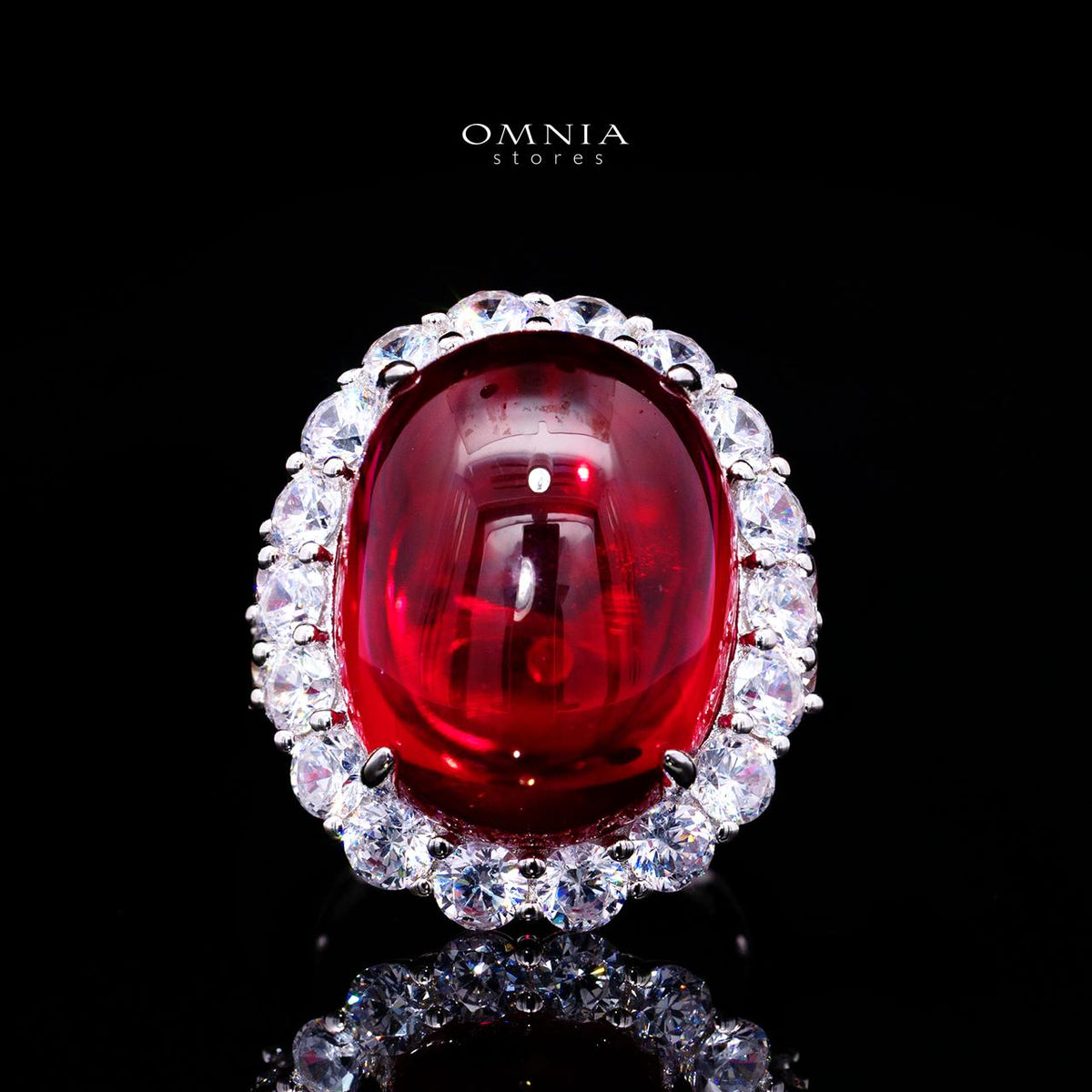 Malaika Imperial Red Gemstone Ring with Certified High-Quality Premium Simulated Diamonds in 925 Sterling Silver