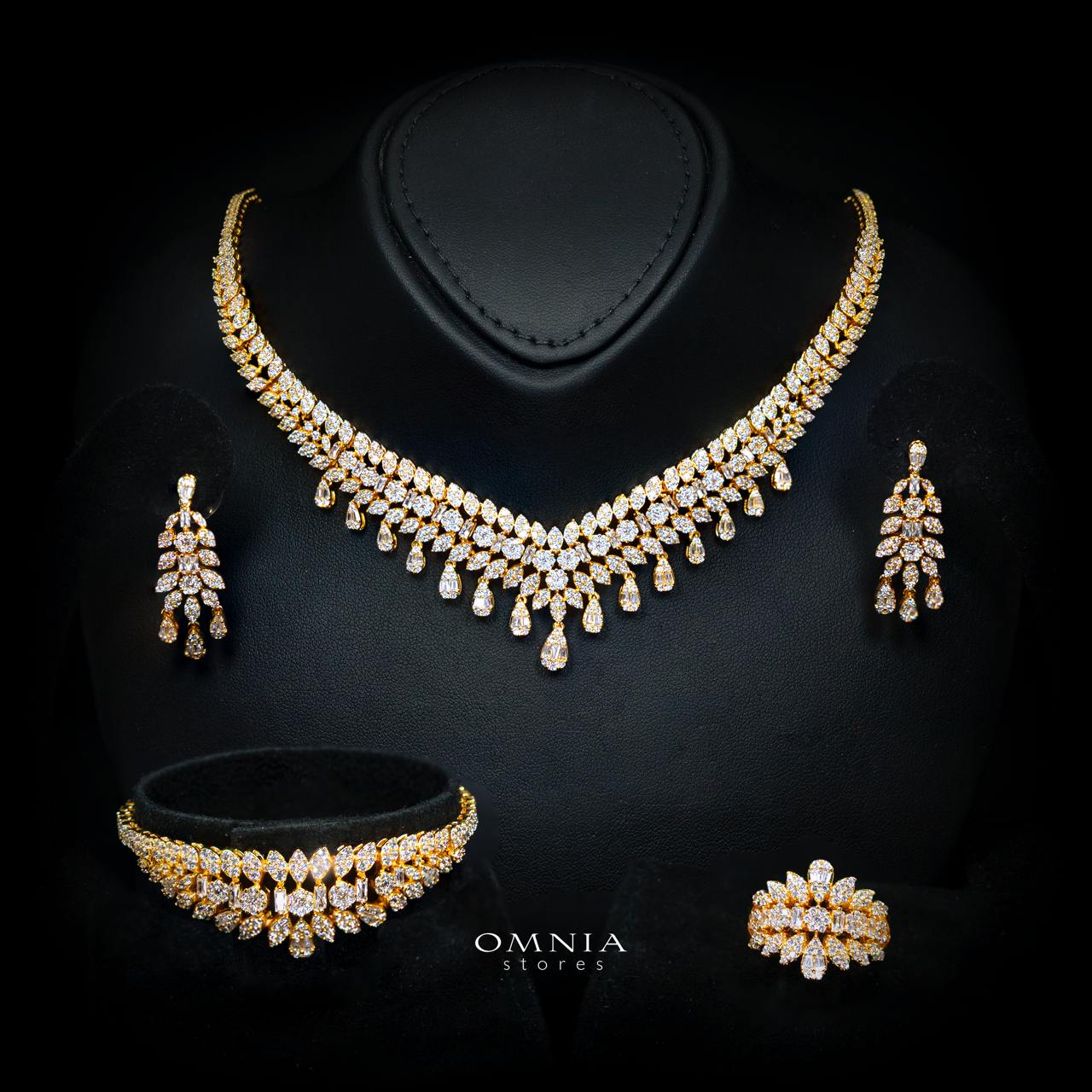 Omnia Sima Gold Luxury Bridal Full Set in High Quality Zircon Stone Rhodium Plated