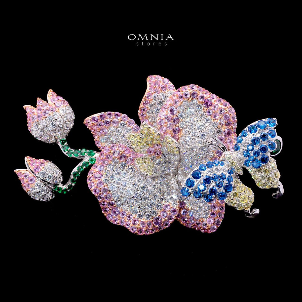 Geena Brooch with High-Quality Simulated Diamonds in 925 Sterling Silver