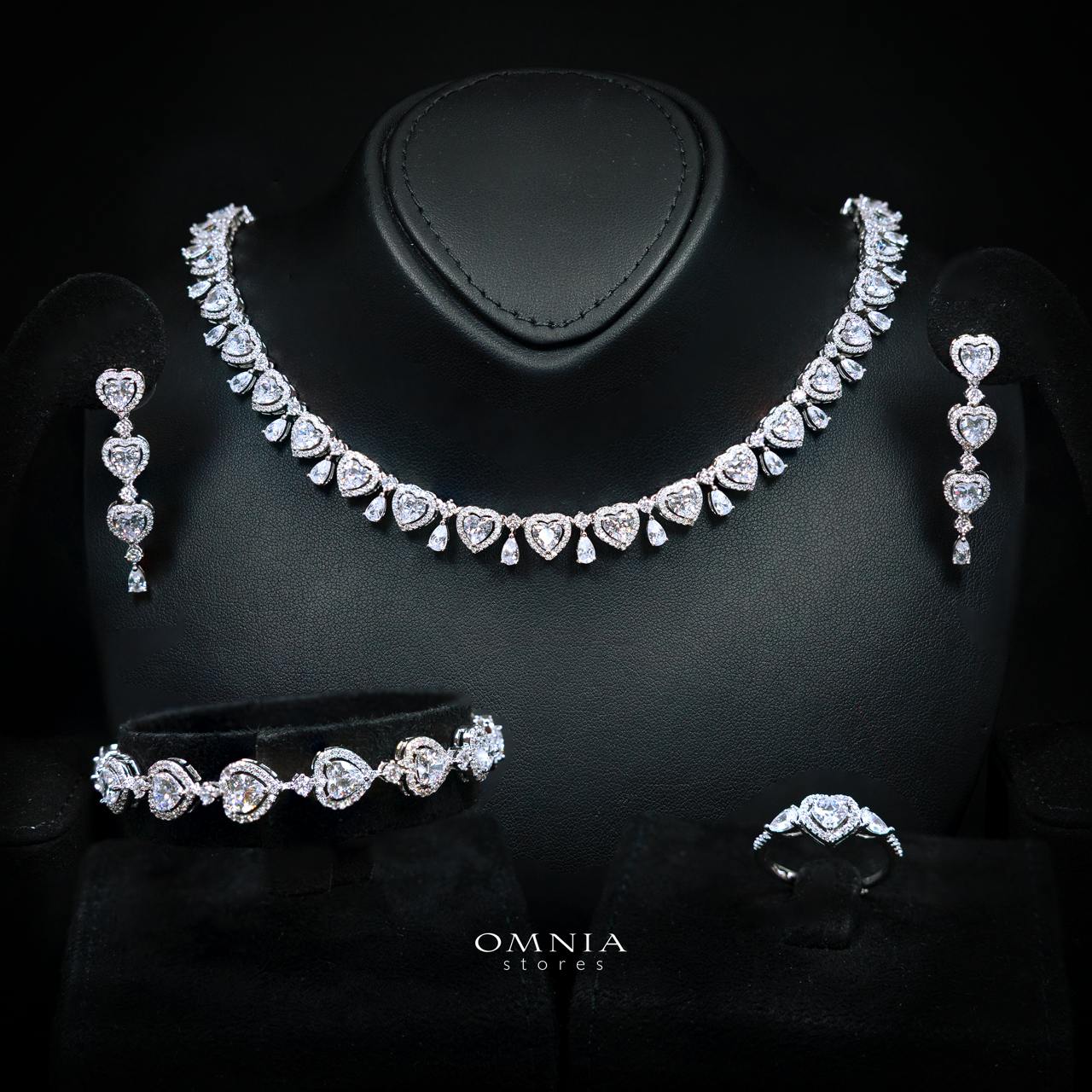 Talina White Luxury Bridal Full Jewelry Set with High-Quality Premium Simulated Diamonds-Rhodium-Plated