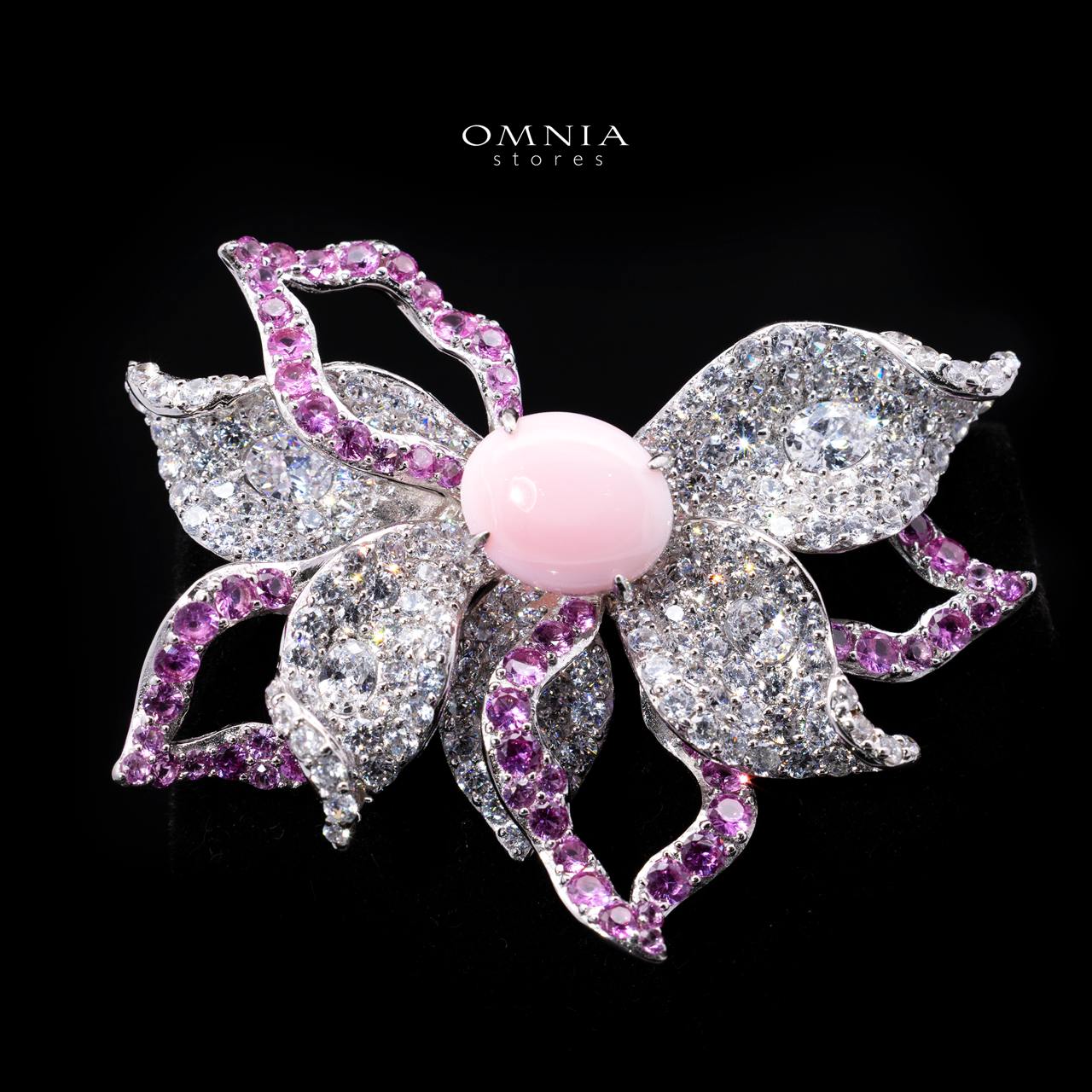 Nooriya Pink Pearl Floral Brooch with High-Quality Premium Simulated Diamonds in 925 Sterling Silver