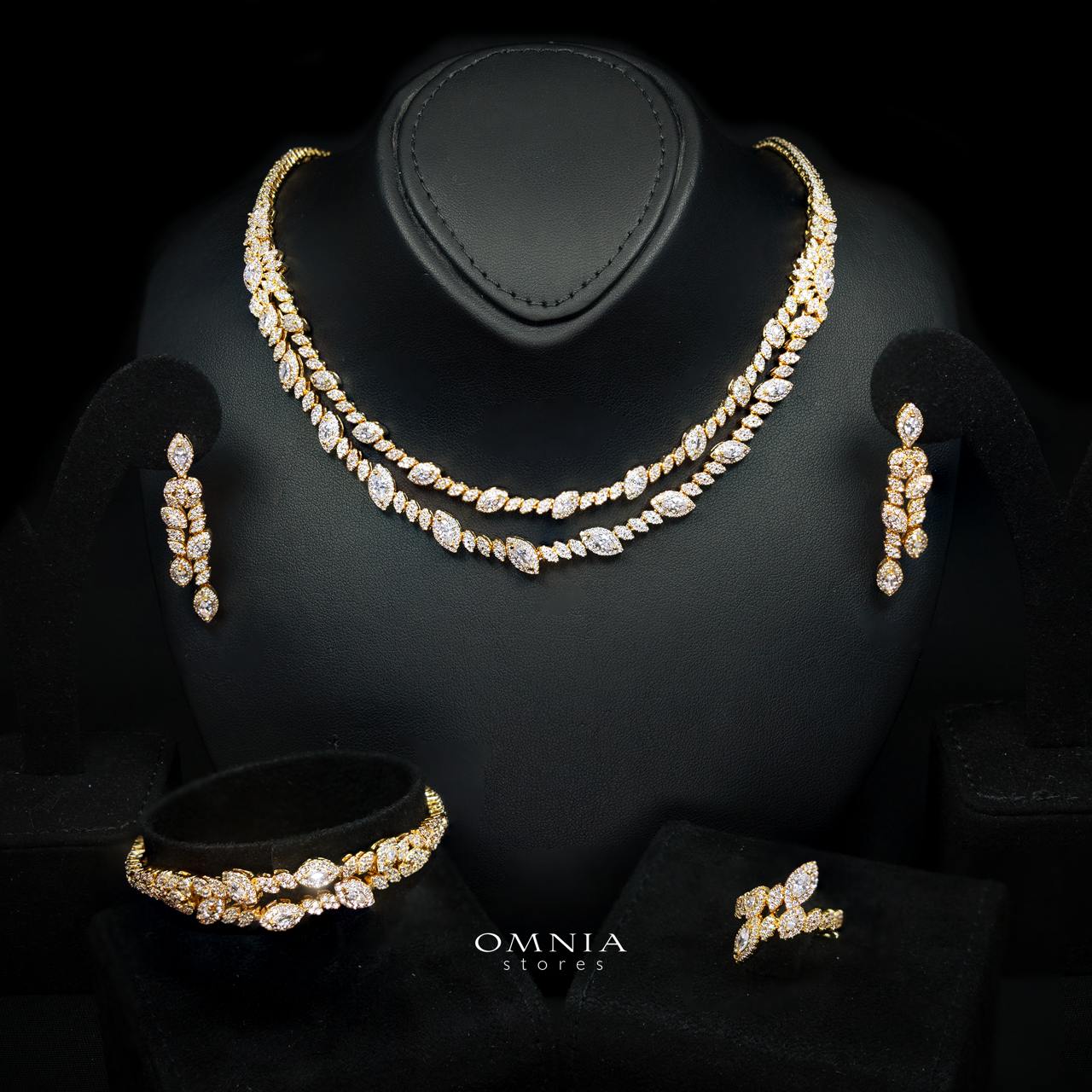 Omnia Nada Gold Bridal Full Set in High Quality Zircon Stone Rhodium Plated
