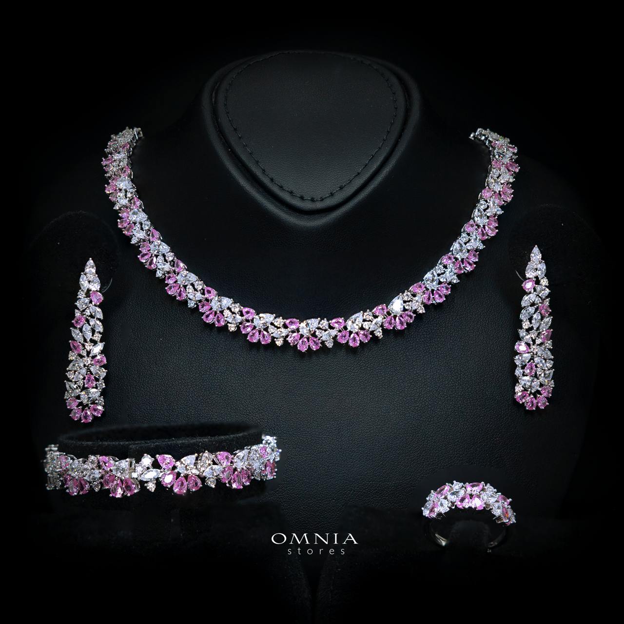 Safira Pink Luxury Bridal Full Jewelry Set with High-Quality Premium Simulated Diamonds
