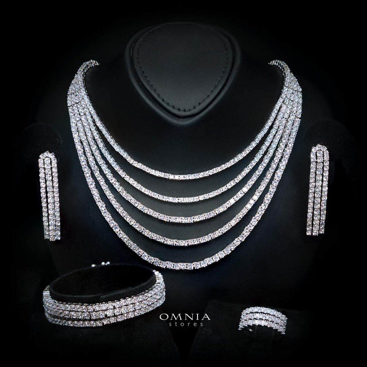 Yasmira White Luxury Bridal Full Set with High-Quality Simulated Diamonds, Rhodium Plated