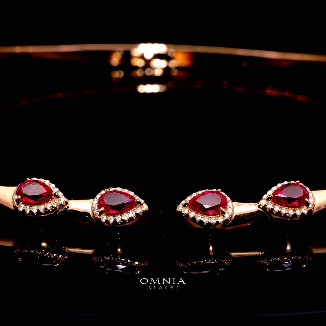 Omnia Isha Rose Gold and Red Choker Necklace With Certified High Quality Lab Crafted Stones In 925 Silver