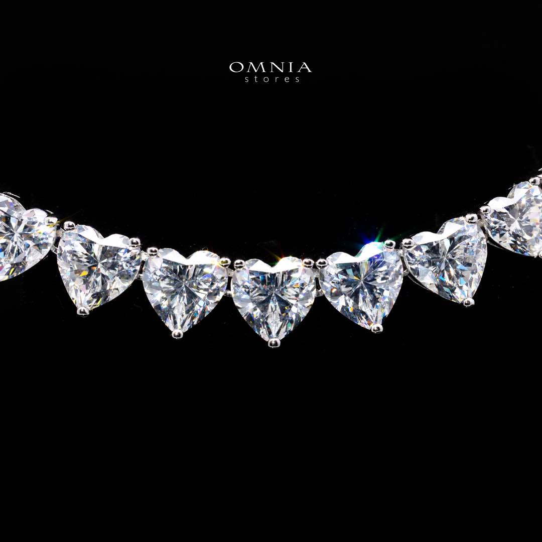Omnia Hayaam White Heart Necklace With High Quality Certified Lab Crafted Stones In 925 Silver (42cm)