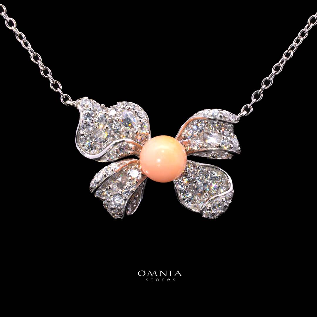 Omnia Coral Butterfly Necklace in 92.5 Silver with High Quality Simulated Diamonds