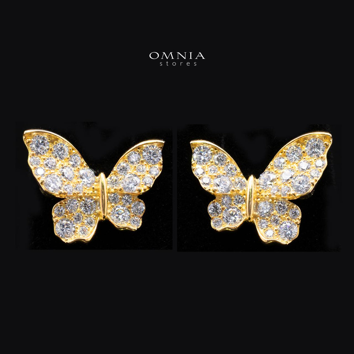 Kapri Gold Butterfly Motif Necklace and Earrings Set in 925 Sterling Silver with Premium Simulated Diamonds