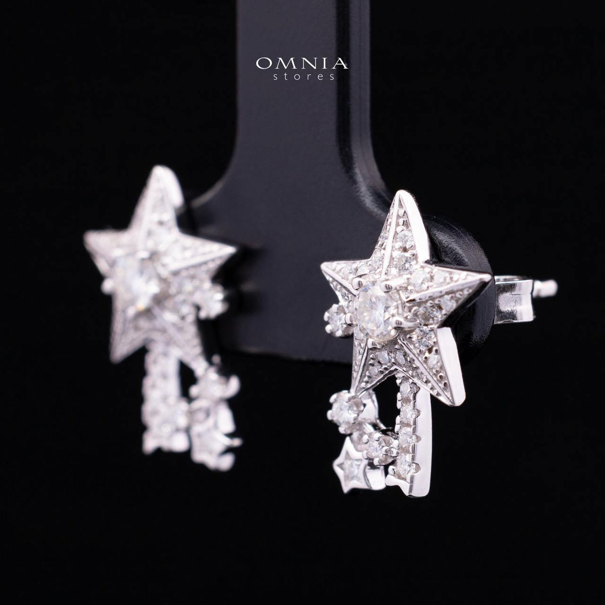 Naureen White Moissanite Star Earrings with GRA Certificate – RD 3mm, Rhodium-Plated 925 Sterling Silver