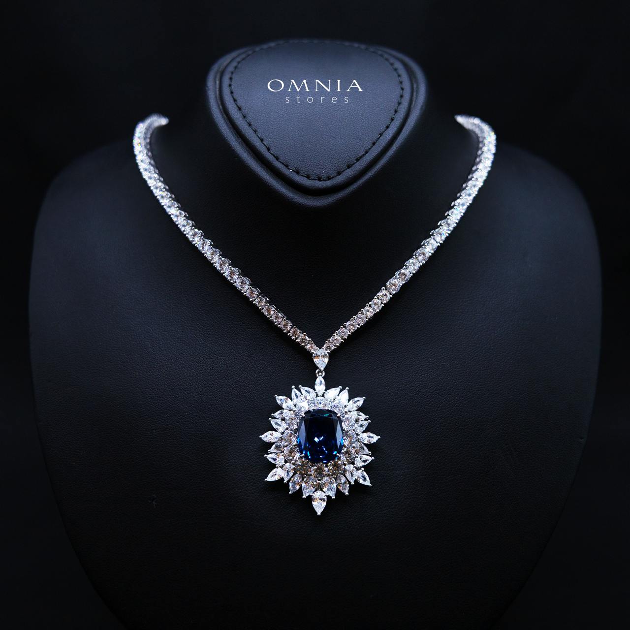 Thalia Blue Necklace in 925 Silver High Quality Simulated Diamond