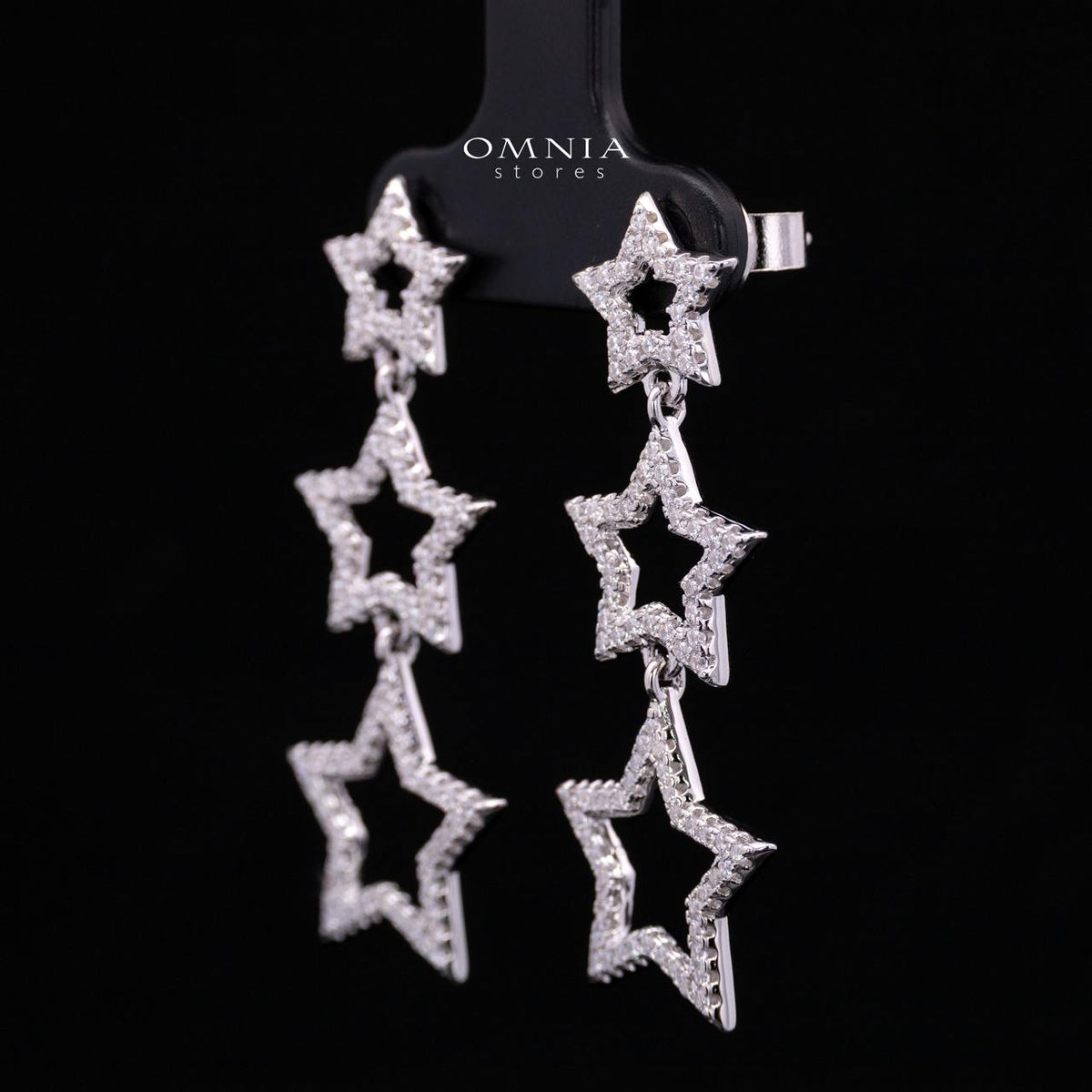 Kelahni Triple Star Drop Earrings — 925 Sterling Silver with Premium Simulated Diamonds