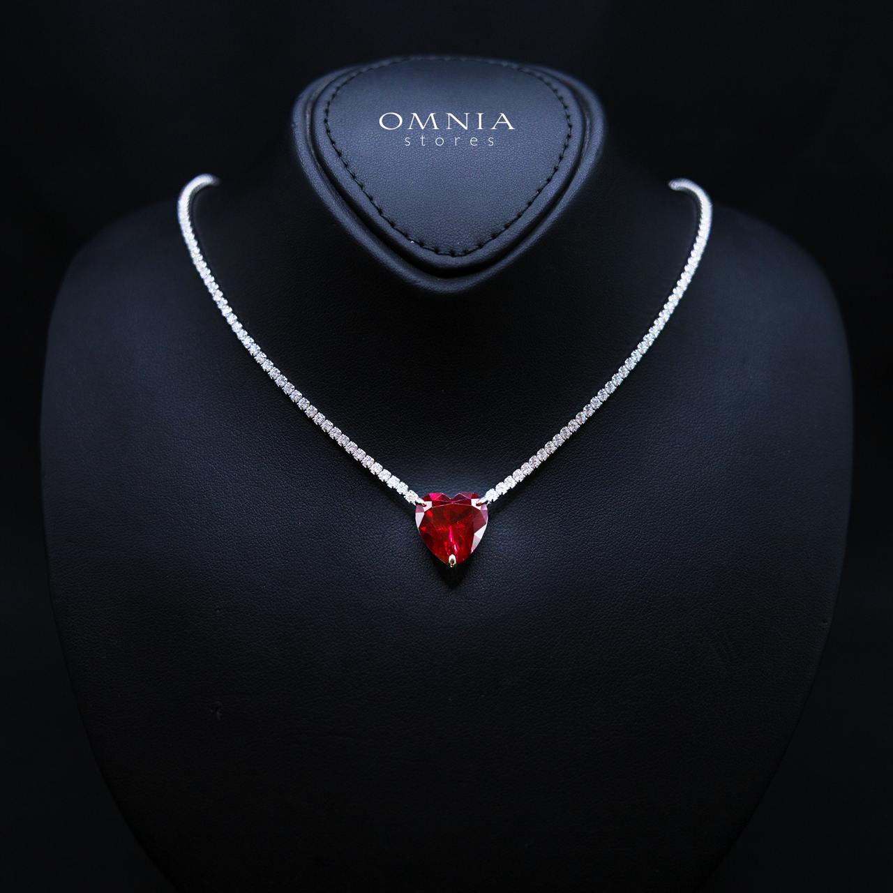 Heart Red Necklace 925 Silver In High Quality Simulated diamonds