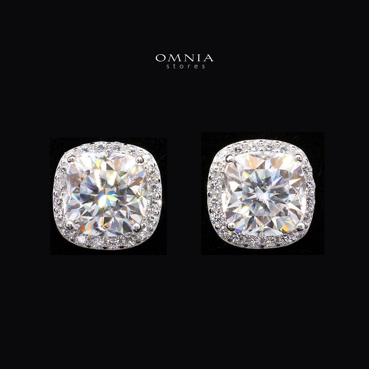 Itzayana White Moissanite Cushion Halo Pendant Necklace and Stud Earrings Set in 925 Sterling Silver