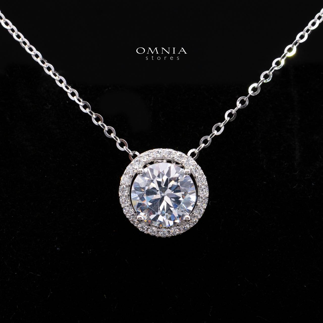 Arlette Halo Round Cut Necklace and Earrings Set in 925 Sterling Silver with Premium Simulated Diamonds