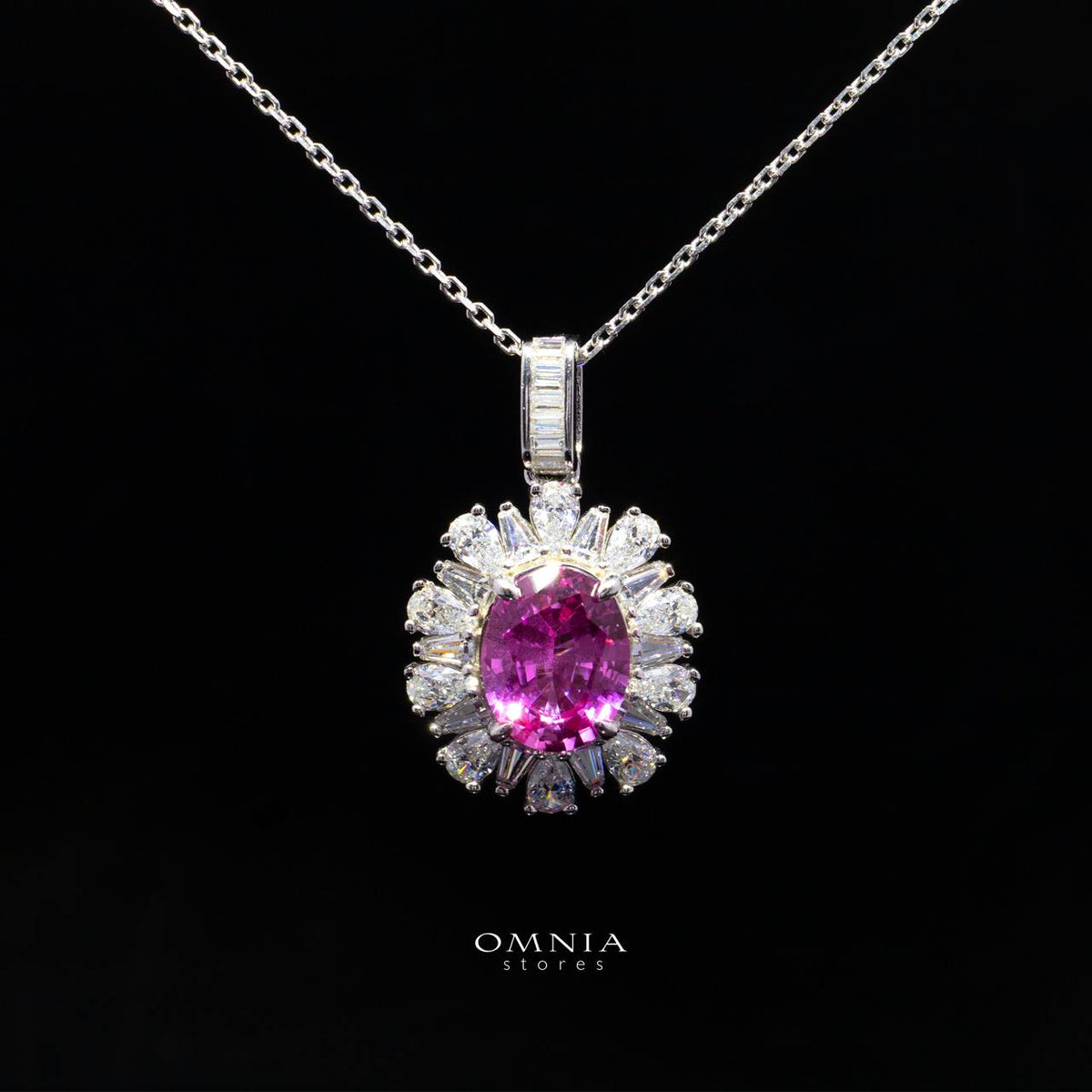 Kaitlynn Lab-Grown Pink Necklace with GRC Certificate, Oval 7×9mm in 925 Sterling Silver