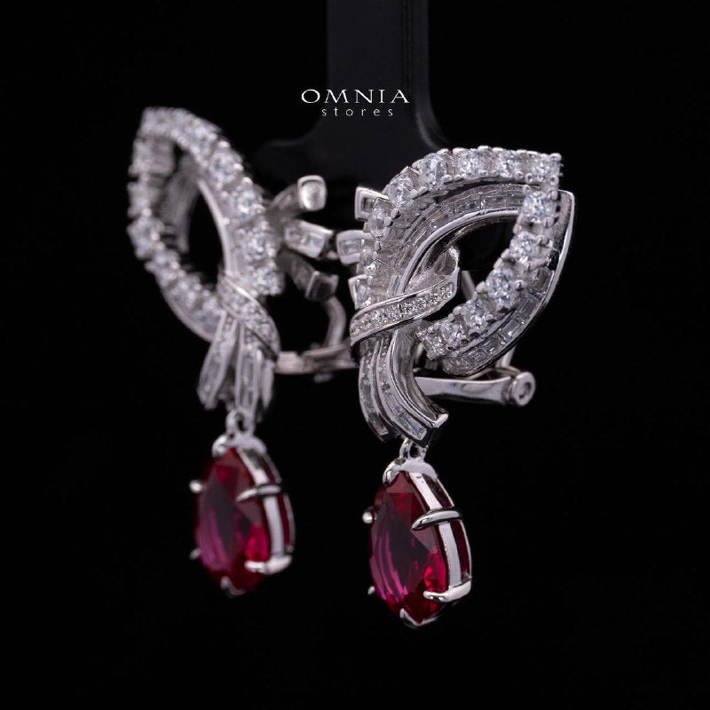 Mary Winged Red Drop Earrings: High-Quality Premium Simulated Diamond in 925 Silver