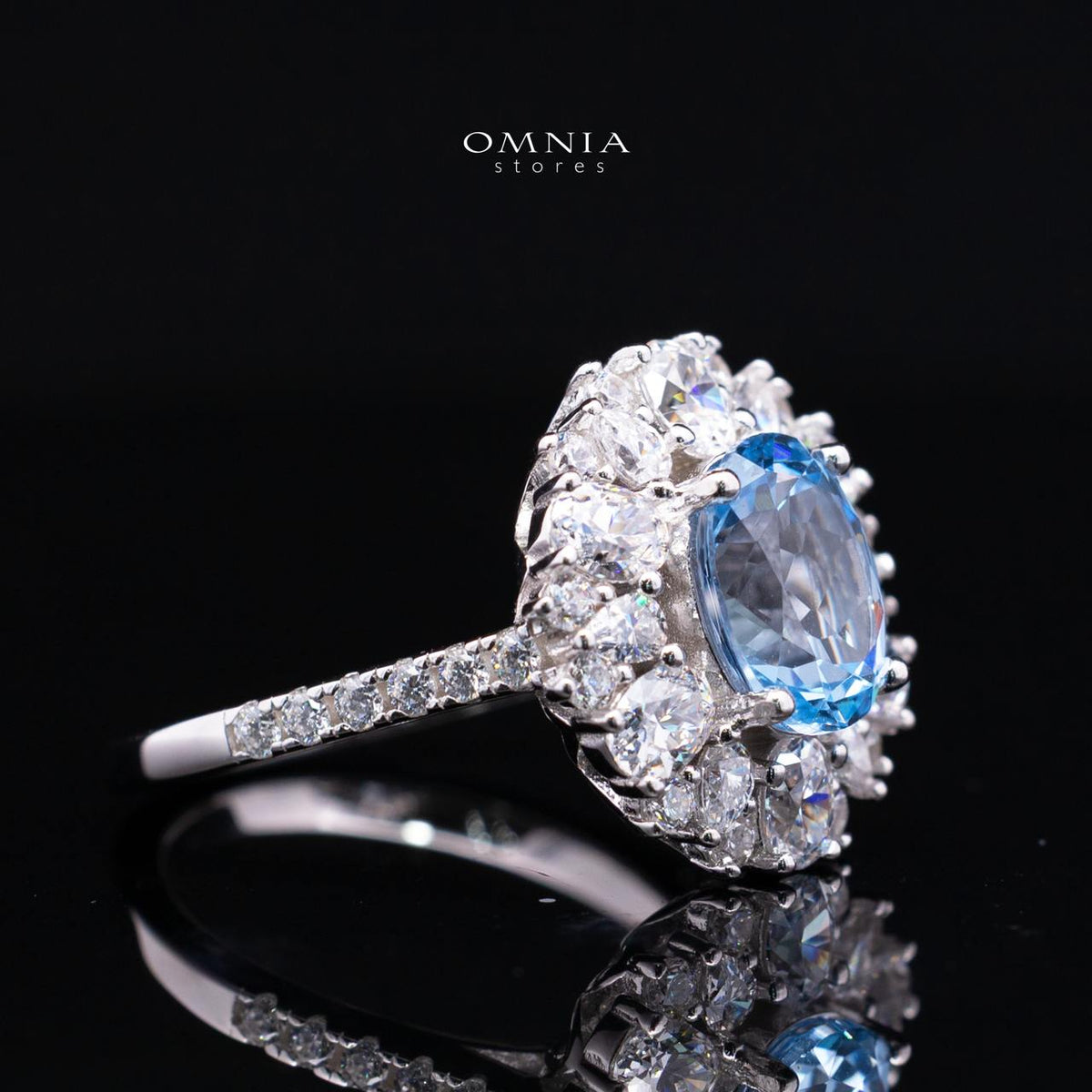 Milania Lab Grown Synthetic Spinel Sky Blue Stones With GRC Certified Ring in 925 Silver