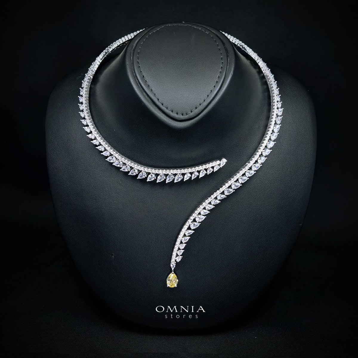 Catalina Elegant Yellow Cascading Leaf Drop Bridal Full Set with High-Quality Premium Zircon Stones, Rhodium-Plated Finish