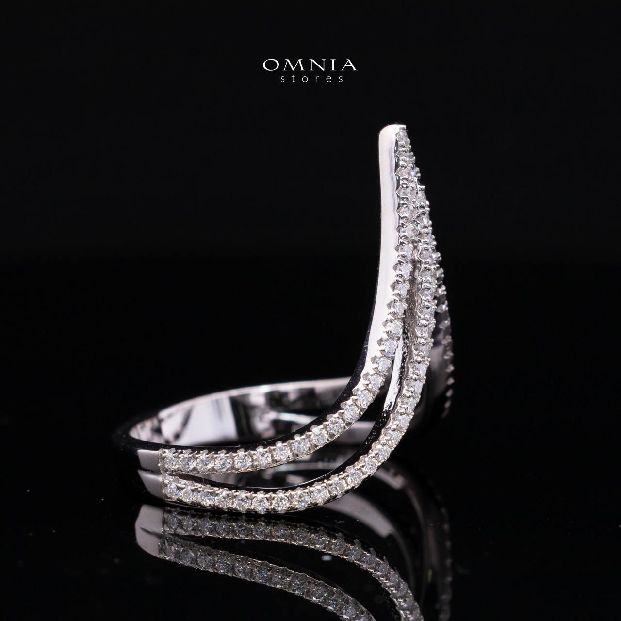 Qasida White Moissanite Triple-Layer Chevron Pavé Ring in 925 Sterling Silver