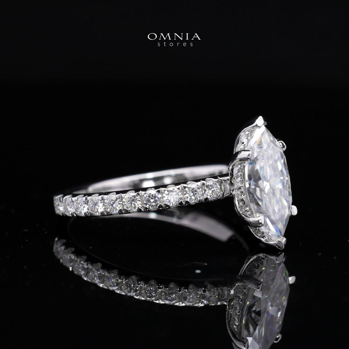 Ghusun White Moissanite Marquise Cut Ring GRA Certified in High Quality 925 Silver 6x12mm 2ct