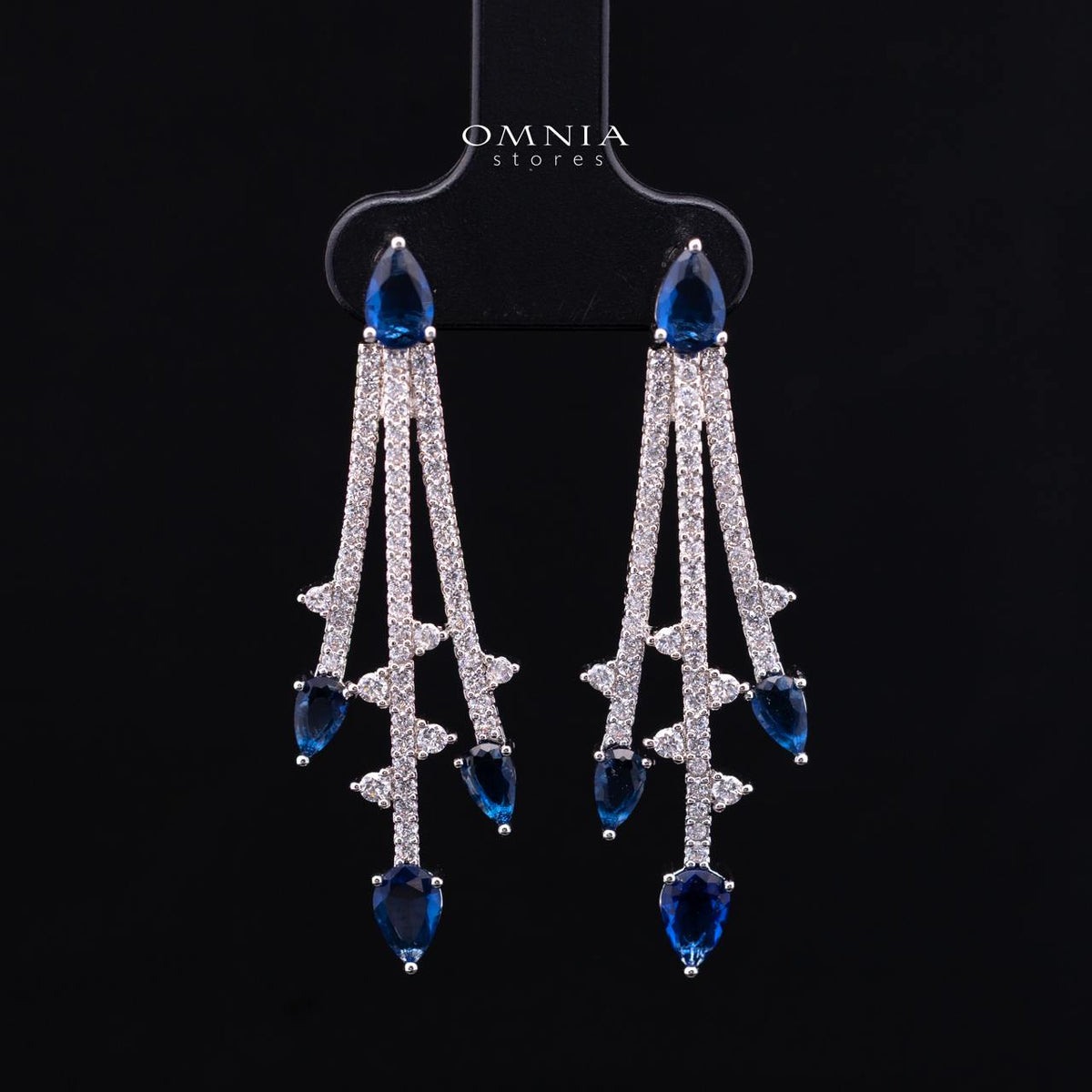 Yuliana Luxury Blue Bridal Full Set with High-Quality Premium Zircon Stones, Rhodium-Plated