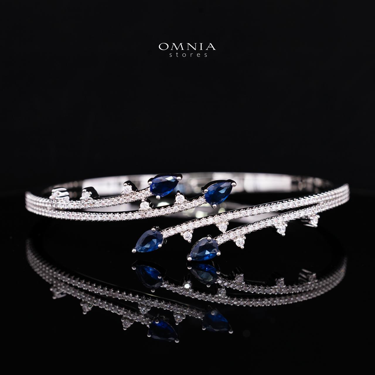 Yuliana Luxury Blue Bridal Full Set with High-Quality Premium Zircon Stones, Rhodium-Plated