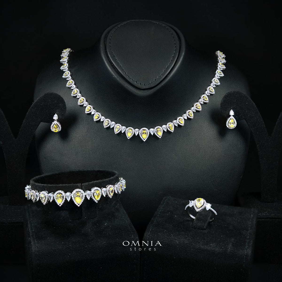 Sundus Yellow Bridal Full Set – Premium Rhodium Plated with High-Quality Zircon Stones