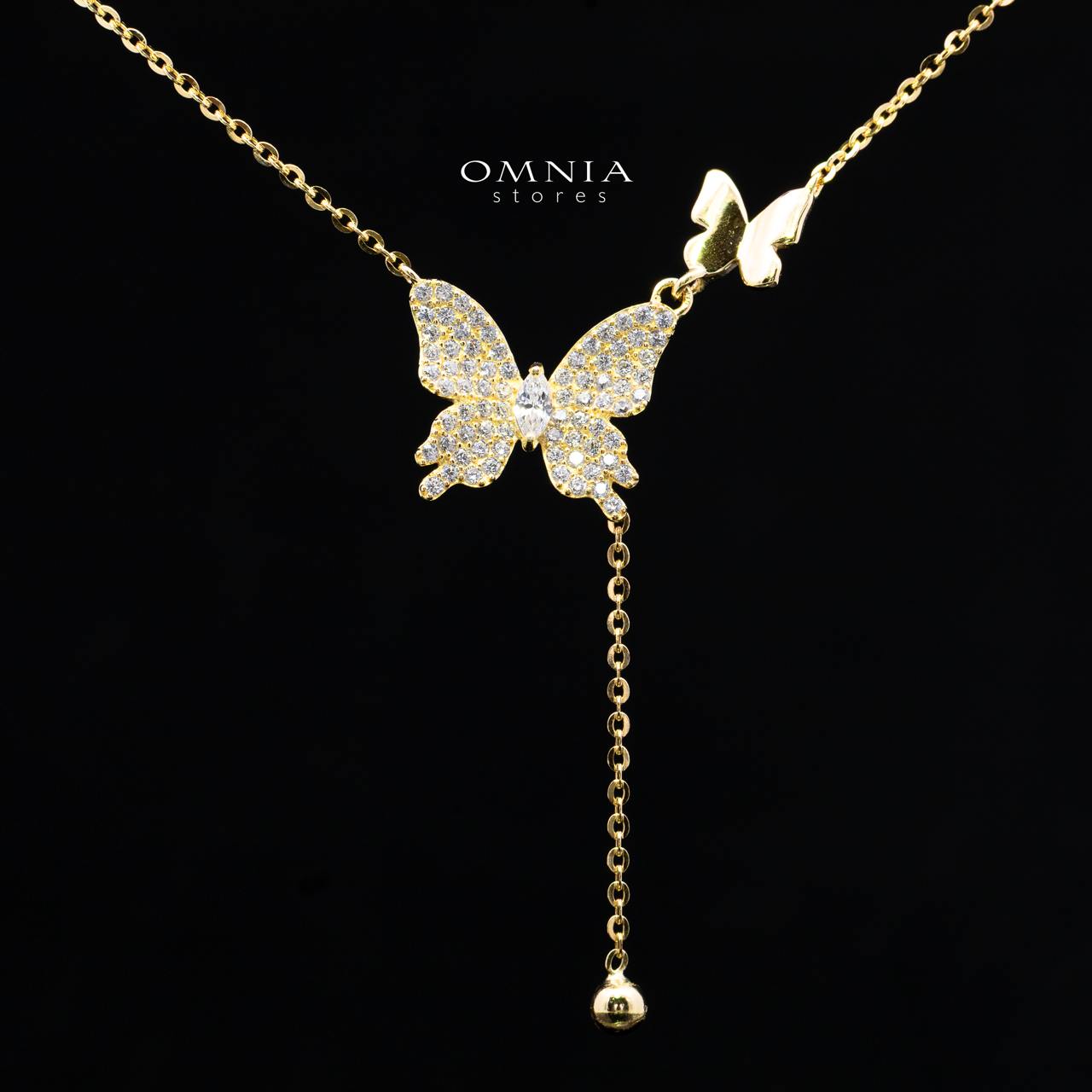 Kapri Gold Butterfly Motif Necklace and Earrings Set in 925 Sterling Silver with Premium Simulated Diamonds