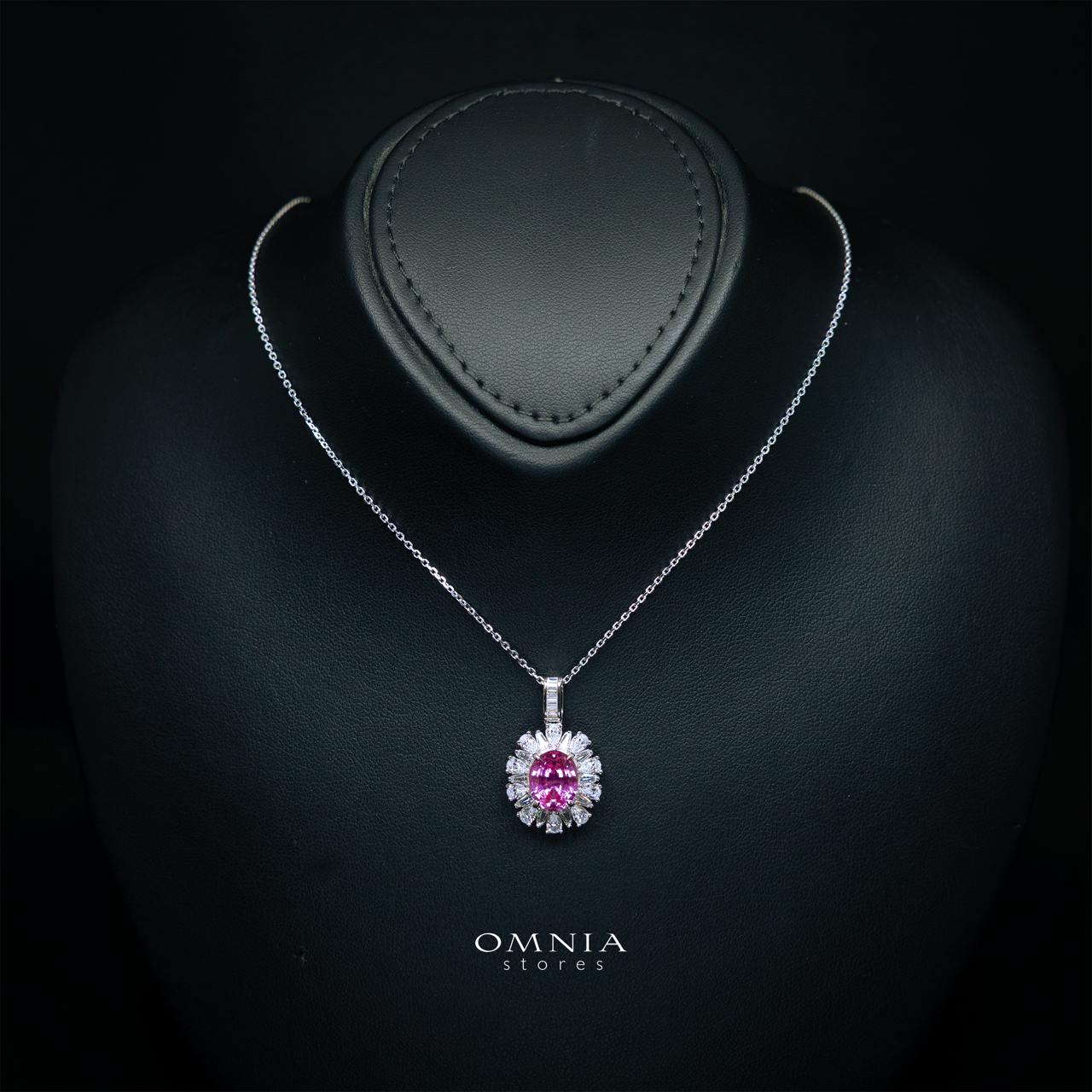 Kaitlynn Lab-Grown Pink Necklace with GRC Certificate, Oval 7×9mm in 925 Sterling Silver
