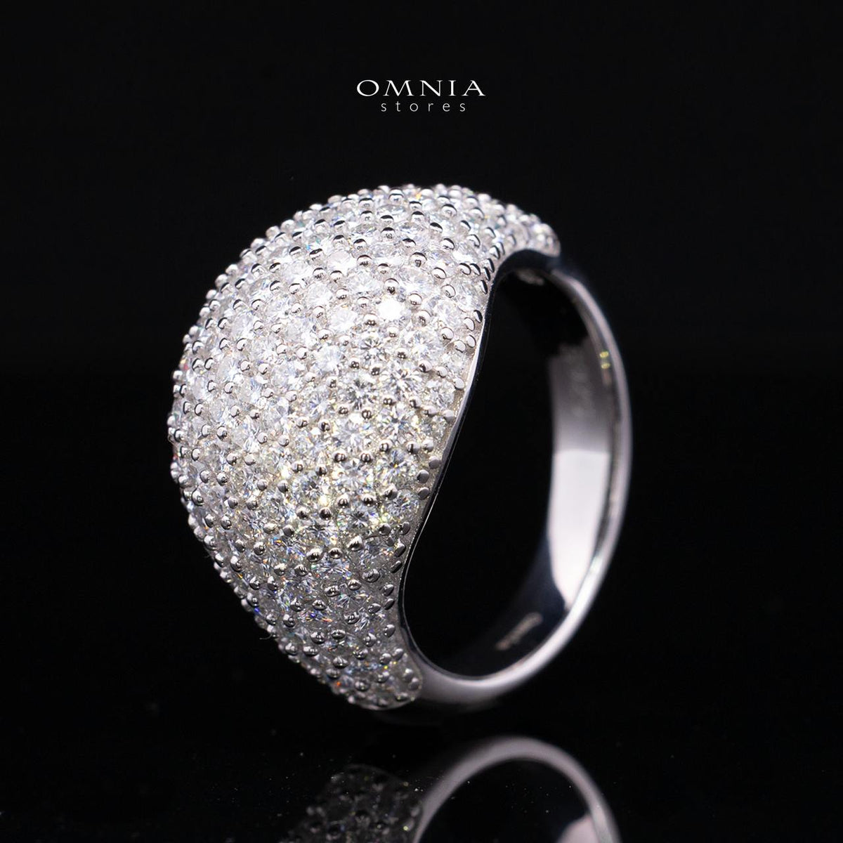 Galla White Moissanite Signature Cluster Dome Ring – Rhodium-Plated 925 Silver